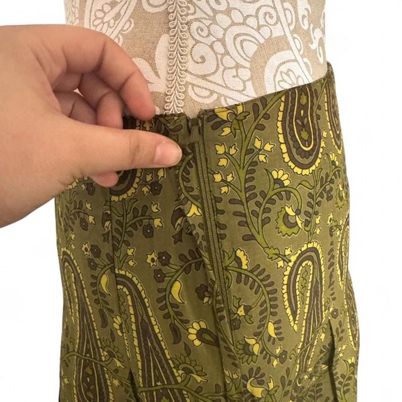 H&M Women's Skirt Size 6 Green Paisley Print Pleated Boho Cotton Blend Lined - Picture 7 of 7